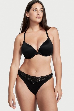 Victoria's Secret Body by Victoria Front Bevestiging Kanten Trim Lightly Gevoerde Demi Bra Zwart | 18679-IUWJ