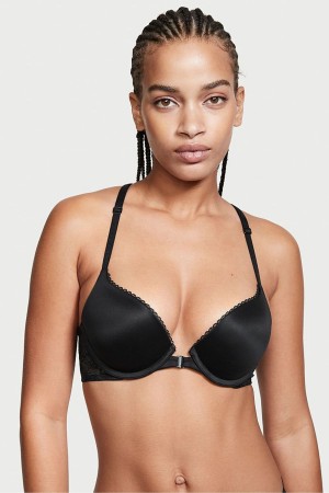 Victoria's Secret Body by Victoria Kanten Trim Front Bevestiging Push Up Bra Zwart | 01875-SAIC