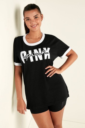 Victoria's Secret Campus Ringer T-Shirt Zwart | 09142-GFUS