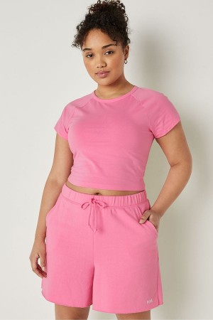 Victoria's Secret Crop Kort Sleeve T-Shirt Roze | 95713-HZRE