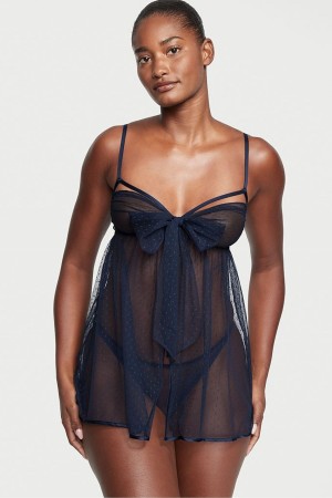 Victoria's Secret Dotted Mesh Babydoll Blauw | 65132-RCBV