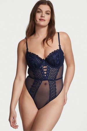 Victoria's Secret Dream Angels Broderie Unlined Balcony Body Donkerblauw Blauw | 23765-OCXG