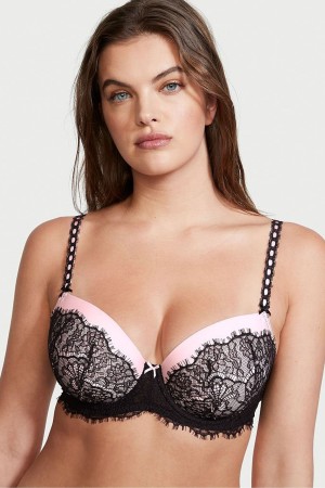 Victoria's Secret Dream Angels Kanten Push Up Bra Zwart Roze | 50184-SDYC