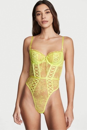 Victoria's Secret Dream Angels Kanten Unlined Balcony Bodysuit Lime Citron | 65028-TQPW