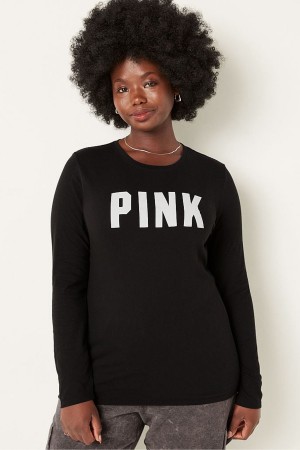 Victoria's Secret Everyday Long Sleeve Crew Tee Zwart | 37952-YAUC