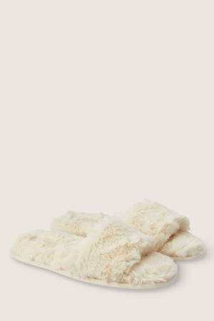 Victoria's Secret Faux Fur Open Neus Slippers Wit | 52079-ZAVR