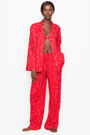 Victoria's Secret Flannel Long Pyjamas Rood | 50173-EPTF