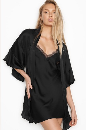 Victoria's Secret Flounce Satin Robe Roze | 04367-FAXM