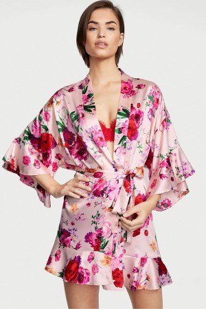 Victoria's Secret Flounce Satin Robe Roze | 34856-PIEV