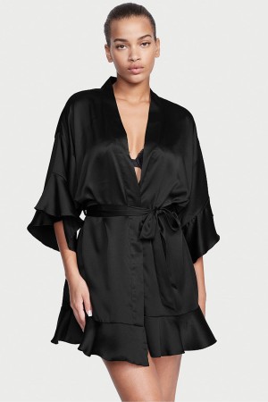 Victoria's Secret Flounce Satin Robe Zwart | 24307-XKJP