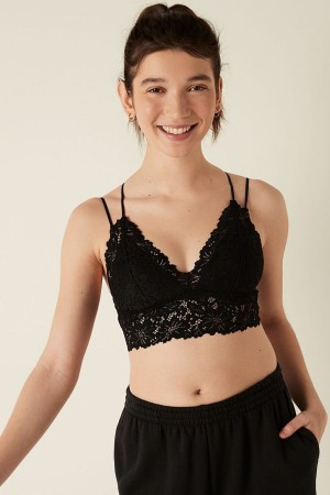 Victoria's Secret Kanten Bandjes Back Longline Bralette Zwart | 98703-DGQW