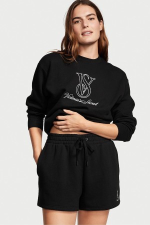 Victoria's Secret Katoenen Fleece Kort Zwart | 24016-HITN