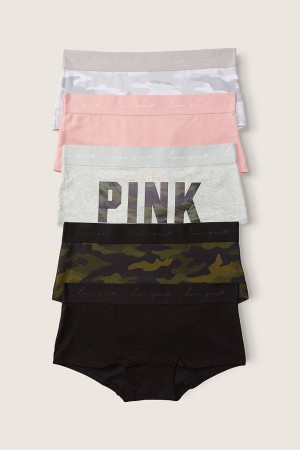 Victoria's Secret Katoenen Kort Knickers 5 Pack Black/Grey/Pink/Green | 39210-YJRU