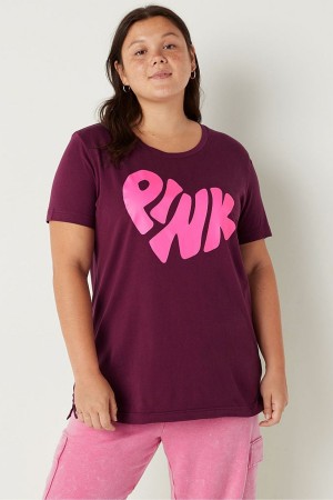 Victoria's Secret Katoenen Kort Sleeve Campus T-Shirt Bordeaux Roze | 69317-GNCS