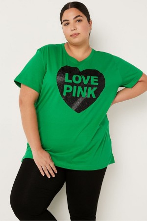 Victoria's Secret Katoenen Kort Sleeve Campus T-Shirt Groen | 10935-IGFC