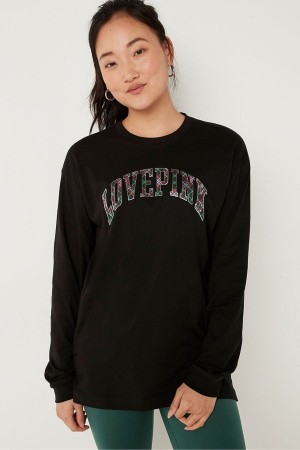 Victoria's Secret Katoenen Long Sleeve Campus T-Shirt Roze | 92650-KQZA