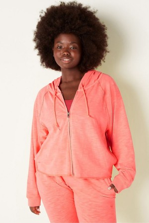 Victoria's Secret Katoenen Slub Crop Cut Off Full Zip Hoodie Roze | 46509-XARQ