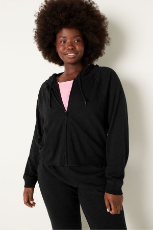 Victoria's Secret Katoenen Slub Crop Cut Off Full Zip Hoodie Roze | 02549-LQDB