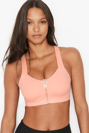 Victoria's Secret Knockout High Impact Racerback Zip Up Sports Bra Abrikoos Oranje | 42735-LPSF