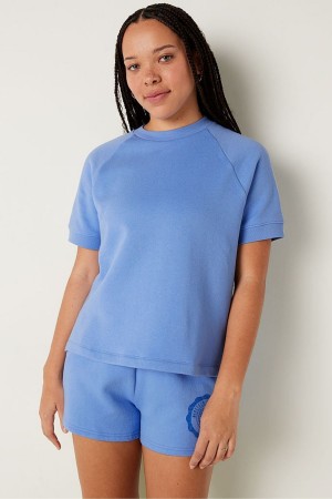 Victoria's Secret Kort Sleeve Oversized Crew Neck T-Shirt Blauw | 72046-POZN