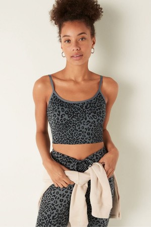 Victoria's Secret Lightly Gevoerde Low Impact Sport Crop Top Donkerleopard Grijs | 64859-UCWI