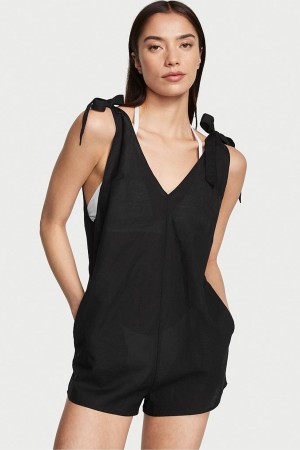 Victoria's Secret Linen Playsuit Cover Up Zwart | 89263-NCVY