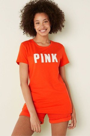 Victoria's Secret Logo Kort Sleeve T-Shirt Bright Tomato Sans Logo | 02386-DHKV