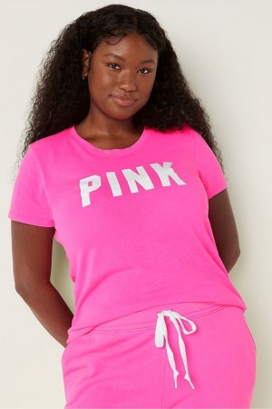 Victoria's Secret Logo Kort Sleeve T-Shirt Roze | 69721-KYSV