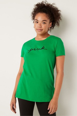 Victoria's Secret Logo Kort Sleeve T-Shirt Groen | 31456-WGTQ