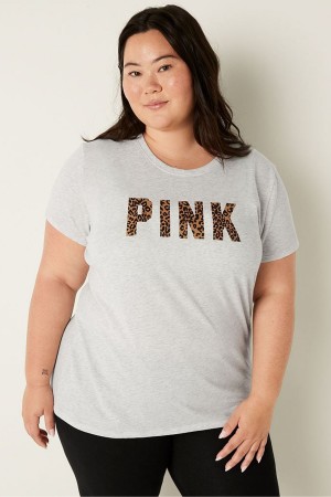 Victoria's Secret Logo Kort Sleeve T-Shirt Roze | 41680-NLQP