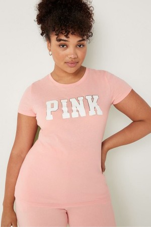 Victoria's Secret Logo Kort Sleeve T-Shirt Roze | 42076-VAZM