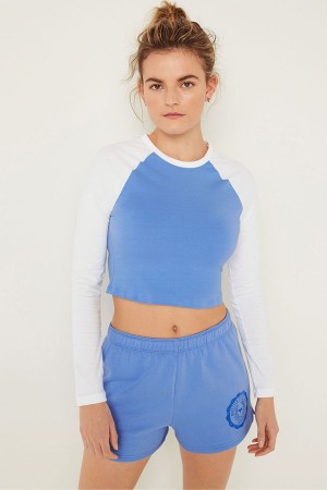 Victoria's Secret Long Sleeve Crop T-Shirt Blauw | 81037-BXIZ