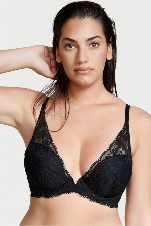 Victoria's Secret Love Cloud Kanten Half Pad Plunge Bra Zwart | 03815-JPVO