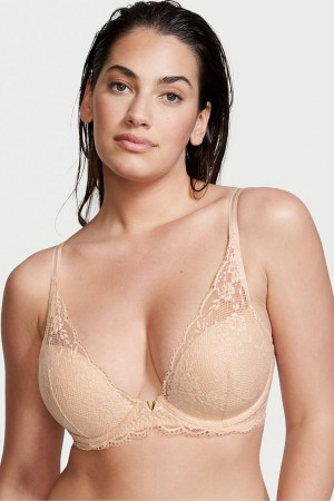 Victoria's Secret Love Cloud Kanten Half Pad Plunge Bra Champagne Nude | 27463-KRGY