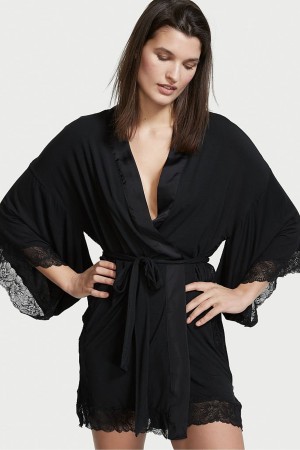 Victoria's Secret Modal Kanten Robe Zwart | 16328-XSLR