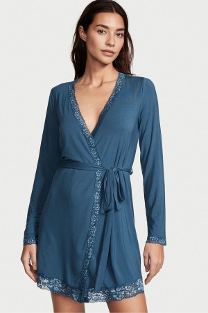 Victoria's Secret Modal Kanten Trim Robe Blauw | 76501-QAKU