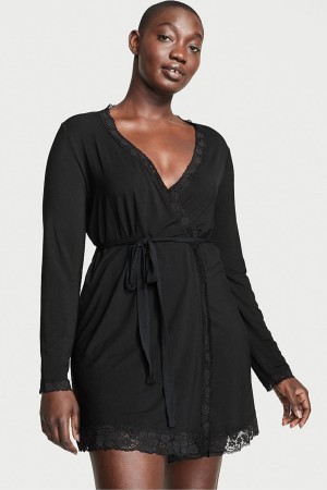 Victoria's Secret Modal Kort Long Sleeve Robe Zwart | 94156-QXVO