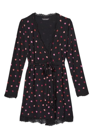 Victoria's Secret Modal Kort Long Sleeve Robe Zwart | 03547-KVNM