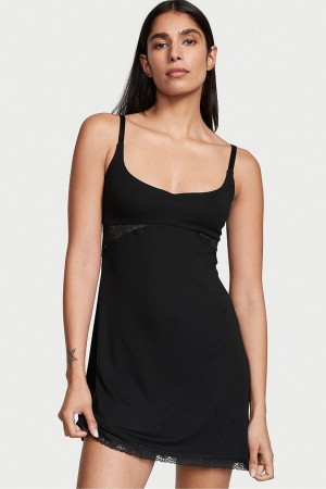 Victoria's Secret Modal Slip Jurken Zwart | 75829-SHNP