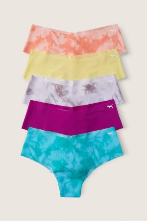 Victoria's Secret No-Show No Show Cheeky Knickers 5 Pack Blue/Purple/Yellow/Orange Tie Dye | 04628-VYUO