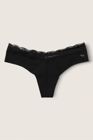 Victoria's Secret No-Show No Show Kanten Trim String Knickers Zwart | 02357-IUWT