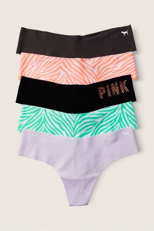 Victoria's Secret No-Show No Show String Knickers 5 Pack Black/Orange/Purple/Green Zebra Print | 50237-HKCJ