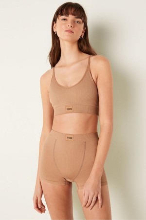 Victoria's Secret Period Pants High Taille Rib Seamless Boxer Brief Iced Mocha Nude | 26934-JENP