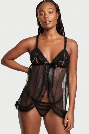 Victoria's Secret Ruffle Peekaboo Babydoll Zwart | 26150-WMCZ