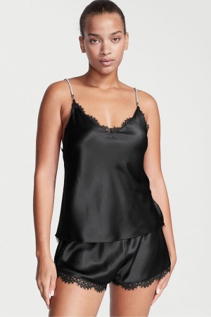 Victoria's Secret Satin Kanten Back Cami Set Zwart | 26785-HWQG