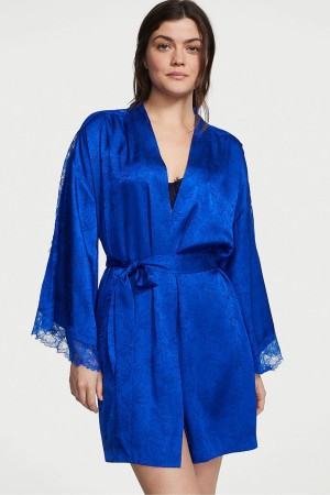 Victoria's Secret Satin Kanten Robe Blauw | 86574-ASQI