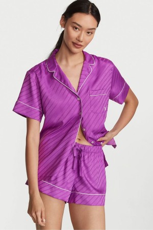 Victoria's Secret Satin Kort Pyjamas Paars | 20498-PXTJ