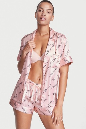 Victoria's Secret Satin Kort Pyjamas Roze | 39402-IKTU