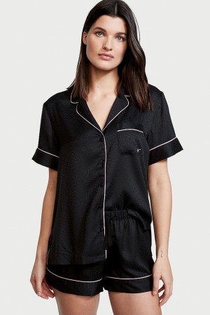 Victoria's Secret Satin Kort Pyjamas Zwart | 84015-MYOW