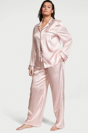 Victoria's Secret Satin Long Pyjama Set Roze | 29635-UIMC